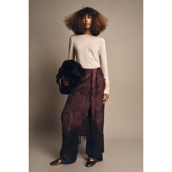 ZARA EMBROIDERED FRINGED WRAP SKIRT - Picture 2 of 6